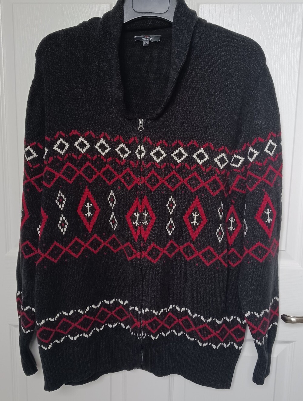 Mountain Ridge Mens Xl Nordic Chevron Geometric Knit Full Zip Sweater